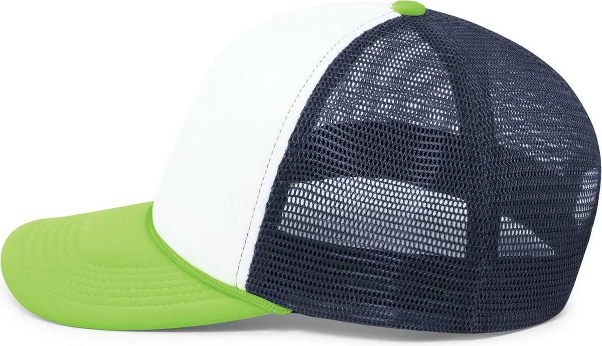 Pacific Headwear P782 Foamie Fresh Trucker Cap - White Navy Neon Green - 7’’ - 7 7/8’’