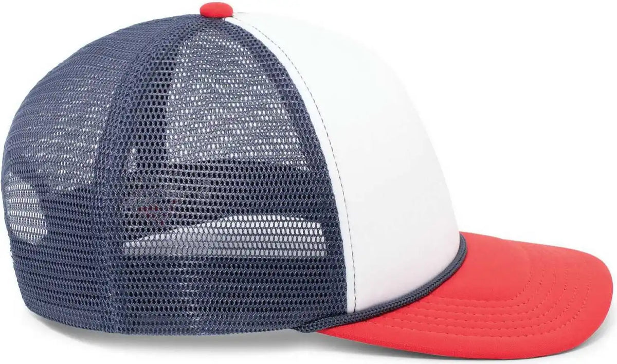 Pacific Headwear P782 Foamie Fresh Trucker Cap - White Navy Red - 7’’ - 7 7/8’’
