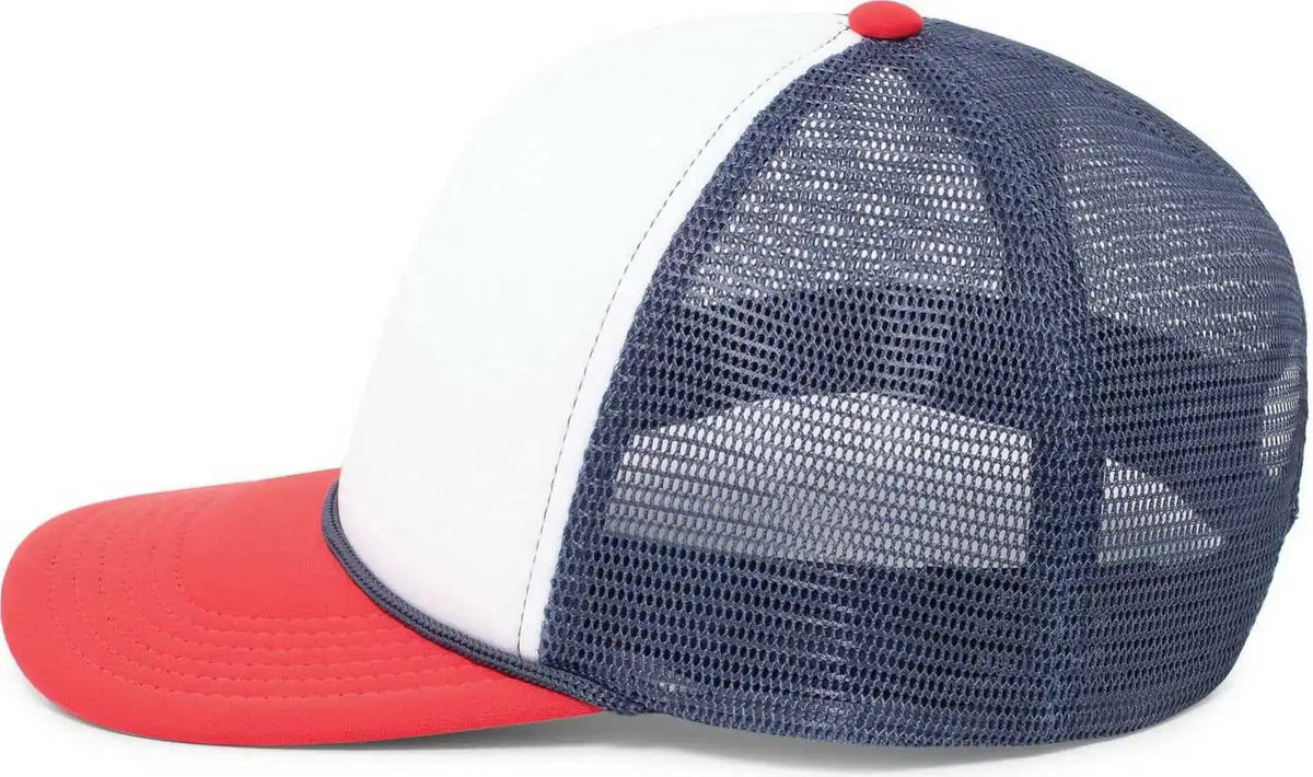 Pacific Headwear P782 Foamie Fresh Trucker Cap - White Navy Red - 7’’ - 7 7/8’’