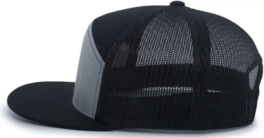 Pacific Headwear P787 6 Panel Arch Trucker Snapback Cap Black Heather Gray / 7’’ 7 7/8’’