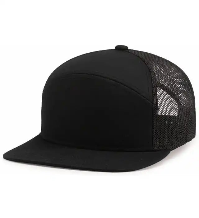 Pacific Headwear P787 6 Panel Arch Trucker Snapback Cap Black / 7’’ 7 7/8’’