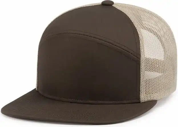 Pacific Headwear P787 6 Panel Arch Trucker Snapback Cap Brown Khaki / 7’’ 7 7/8’’