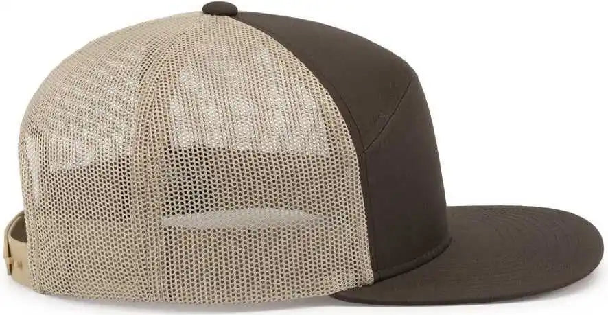 Pacific Headwear P787 6 Panel Arch Trucker Snapback Cap Brown Khaki / 7’’ 7 7/8’’