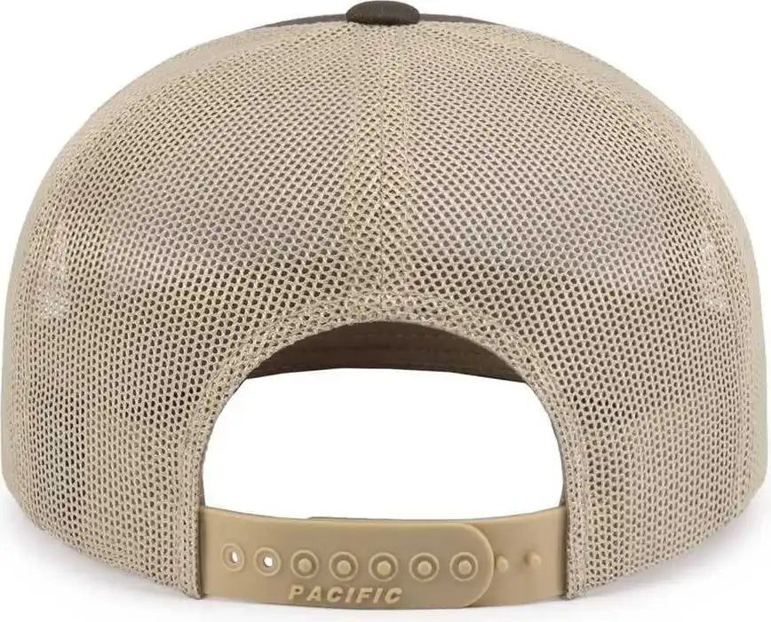 Pacific Headwear P787 6 Panel Arch Trucker Snapback Cap Brown Khaki / 7’’ 7 7/8’’