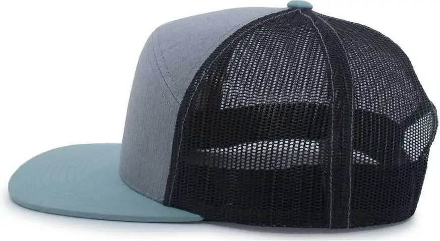 Pacific Headwear P787 6-panel Arch Trucker Snapback Cap - Heather Grey Smoke Blue - 7’’ - 7 7/8’’