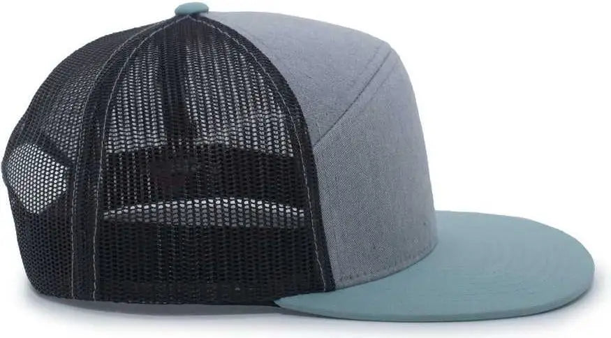 Pacific Headwear P787 6-panel Arch Trucker Snapback Cap - Heather Grey Smoke Blue - 7’’ - 7 7/8’’