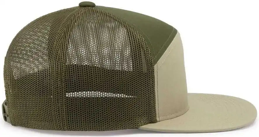 Pacific Headwear P787 6 Panel Arch Trucker Snapback Cap Khaki Moss / 7’’ 7 7/8’’