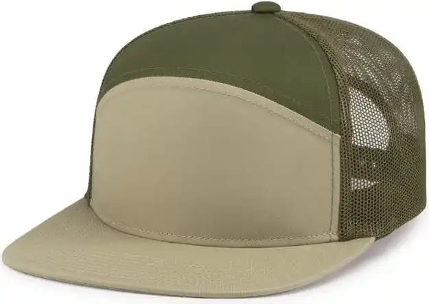Pacific Headwear P787 6 Panel Arch Trucker Snapback Cap Khaki Moss / 7’’ 7 7/8’’
