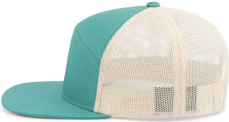 Pacific Headwear P787 6-panel Arch Trucker Snapback Cap - Teal Beige - 7’’ - 7 7/8’’