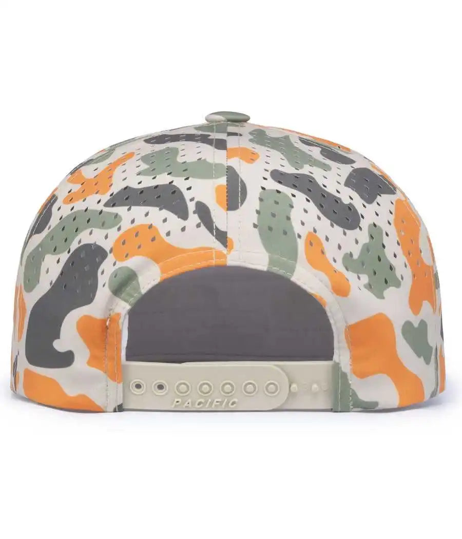 Pacific Headwear P788 Perforated 6 Panel Arch Cap Khaki Blaze Camo / 7’’ 7 7/8’’