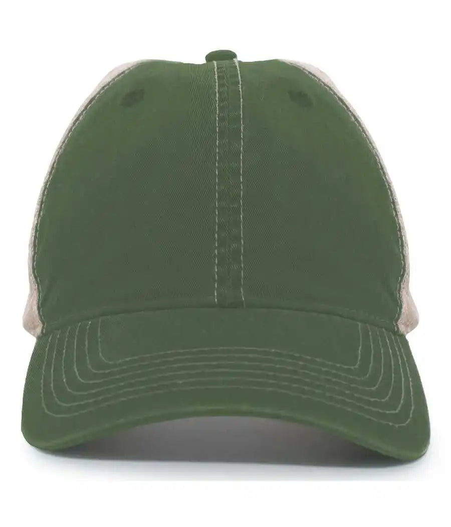 Pacific Headwear V37 Broken-in Trucker Mesh Snapback Cap - Dark Green Tan - Forest / 7’’ - 7 7/8’’