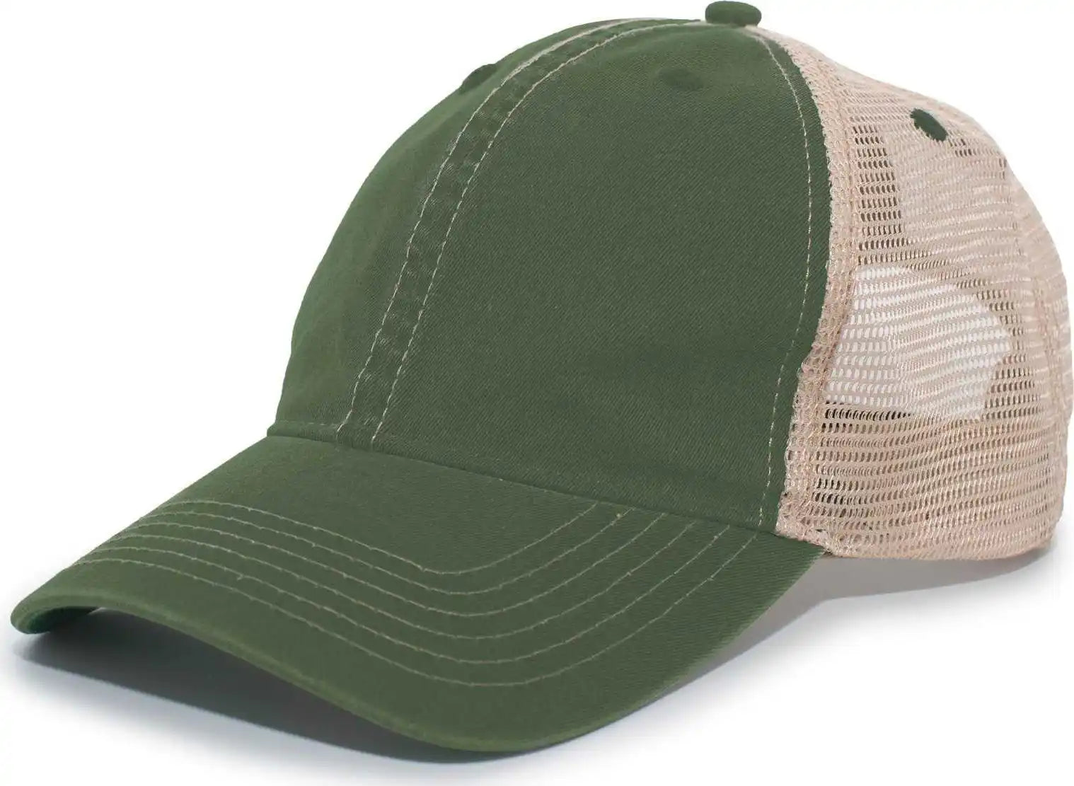 Pacific Headwear V37 Broken-in Trucker Mesh Snapback Cap - Dark Green Tan - Forest / 7’’ - 7 7/8’’