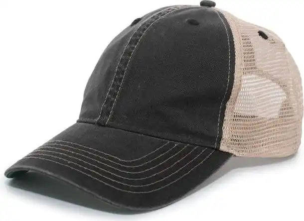 Pacific Headwear V37 Vintage Dirty Trucker Snapback Cap - Black Tan - 7’’ - 7 7/8’’