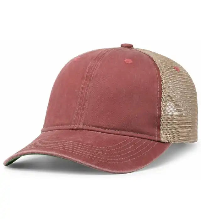 Pacific Headwear V37 Vintage Dirty Trucker Snapback Cap - Red Tan - 7’’ - 7 7/8’’