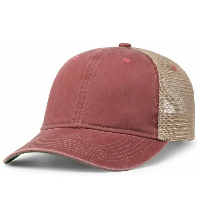 Pacific Headwear V37 Vintage Dirty Trucker Snapback Cap - Red Tan - 7’’ - 7 7/8’’