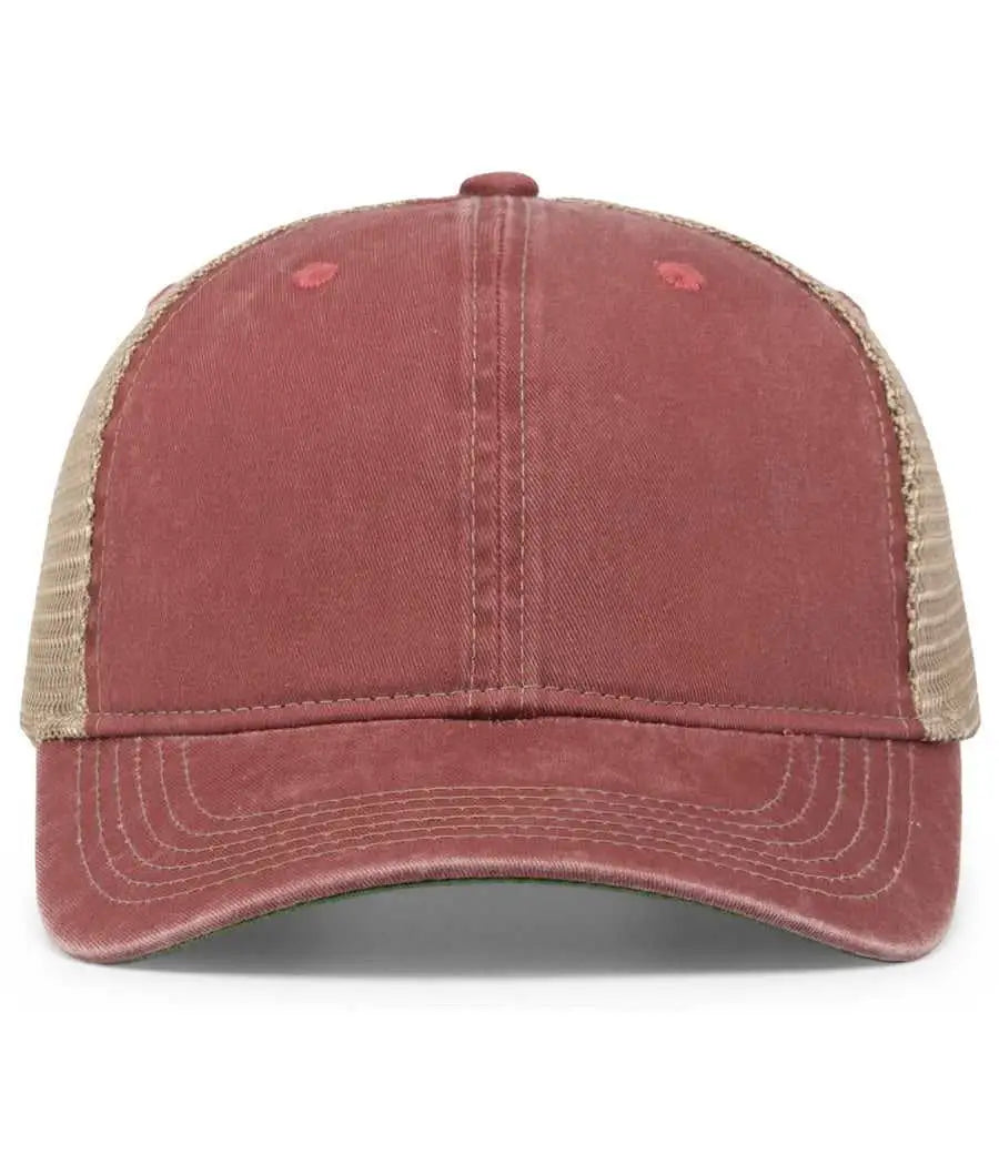 Pacific Headwear V37 Vintage Dirty Trucker Snapback Cap - Red Tan - 7’’ - 7 7/8’’