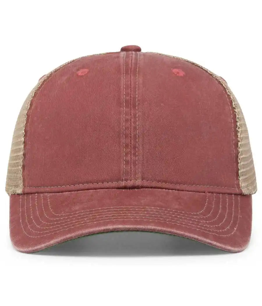 Pacific Headwear V37 Vintage Dirty Trucker Snapback Cap - Red Tan - 7’’ - 7 7/8’’