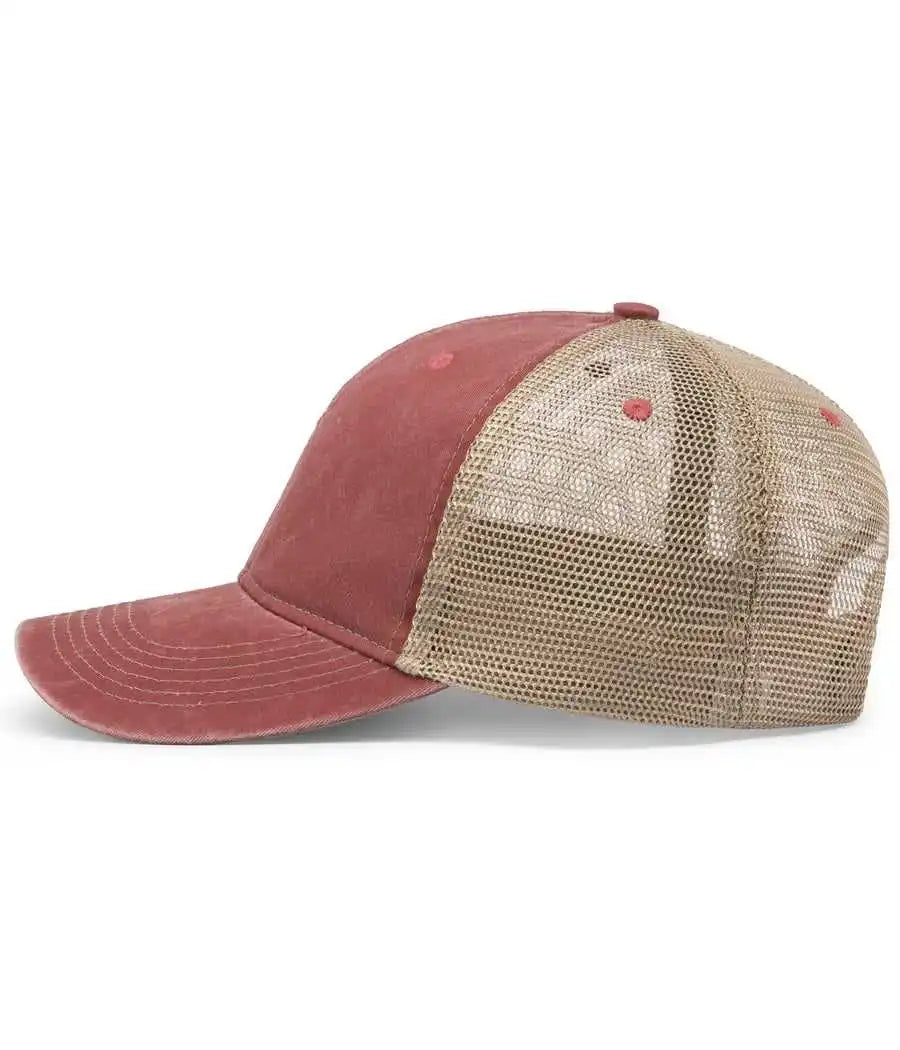 Pacific Headwear V37 Vintage Dirty Trucker Snapback Cap - Red Tan - 7’’ - 7 7/8’’
