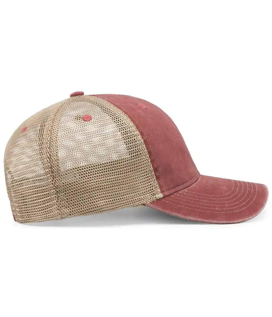 Pacific Headwear V37 Vintage Dirty Trucker Snapback Cap - Red Tan - 7’’ - 7 7/8’’