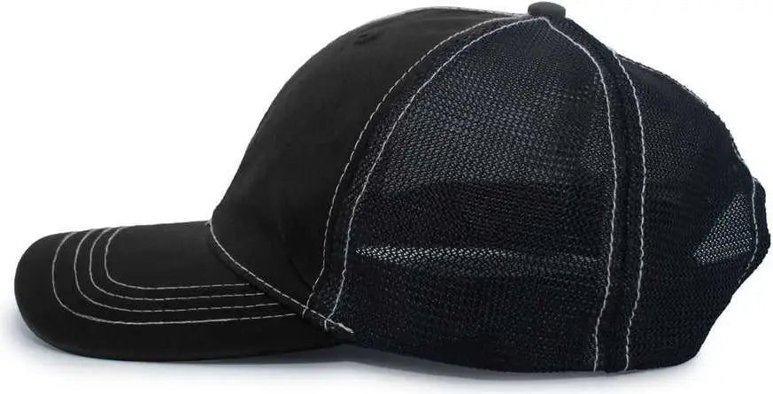 Pacific Headwear V67 Vintage Trucker Mesh Snapback Cap - Black - 7’’ - 7 7/8’’