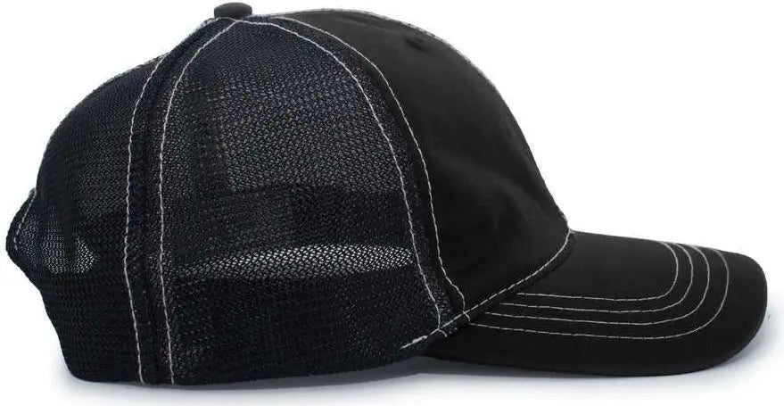 Pacific Headwear V67 Vintage Trucker Mesh Snapback Cap - Black - 7’’ - 7 7/8’’