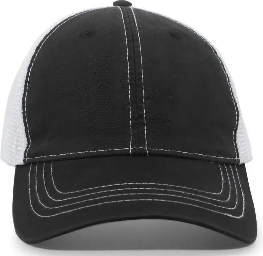 Pacific Headwear V67 Vintage Trucker Mesh Snapback Cap - Black White - 7’’ - 7 7/8’’