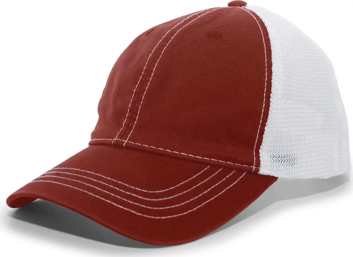 Pacific Headwear V67 Vintage Trucker Mesh Snapback Cap - Cardinal White - 7’’ - 7 7/8’’