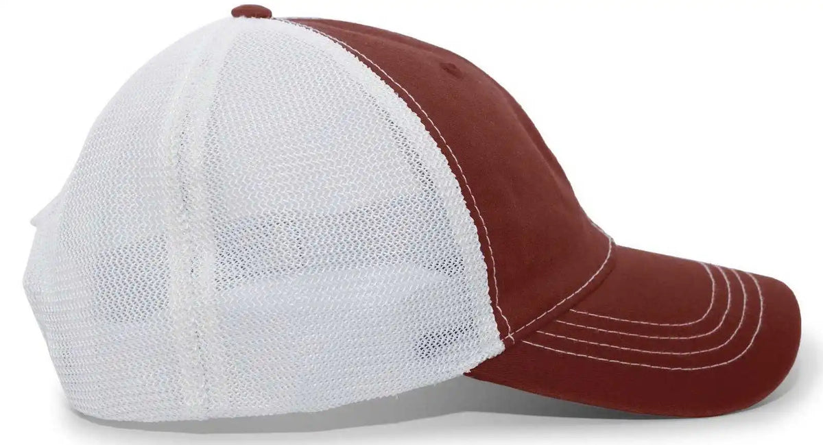 Pacific Headwear V67 Vintage Trucker Mesh Snapback Cap - Cardinal White - 7’’ - 7 7/8’’
