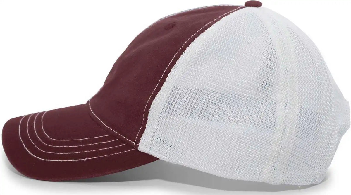 Pacific Headwear V67 Vintage Trucker Mesh Snapback Cap Maroon White / 7’’ 7 7/8’’