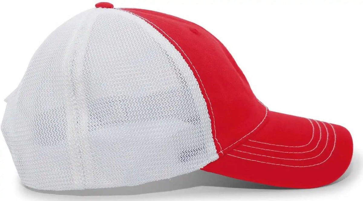 Pacific Headwear V67 Vintage Trucker Mesh Snapback Cap - Red White - 7’’ - 7 7/8’’