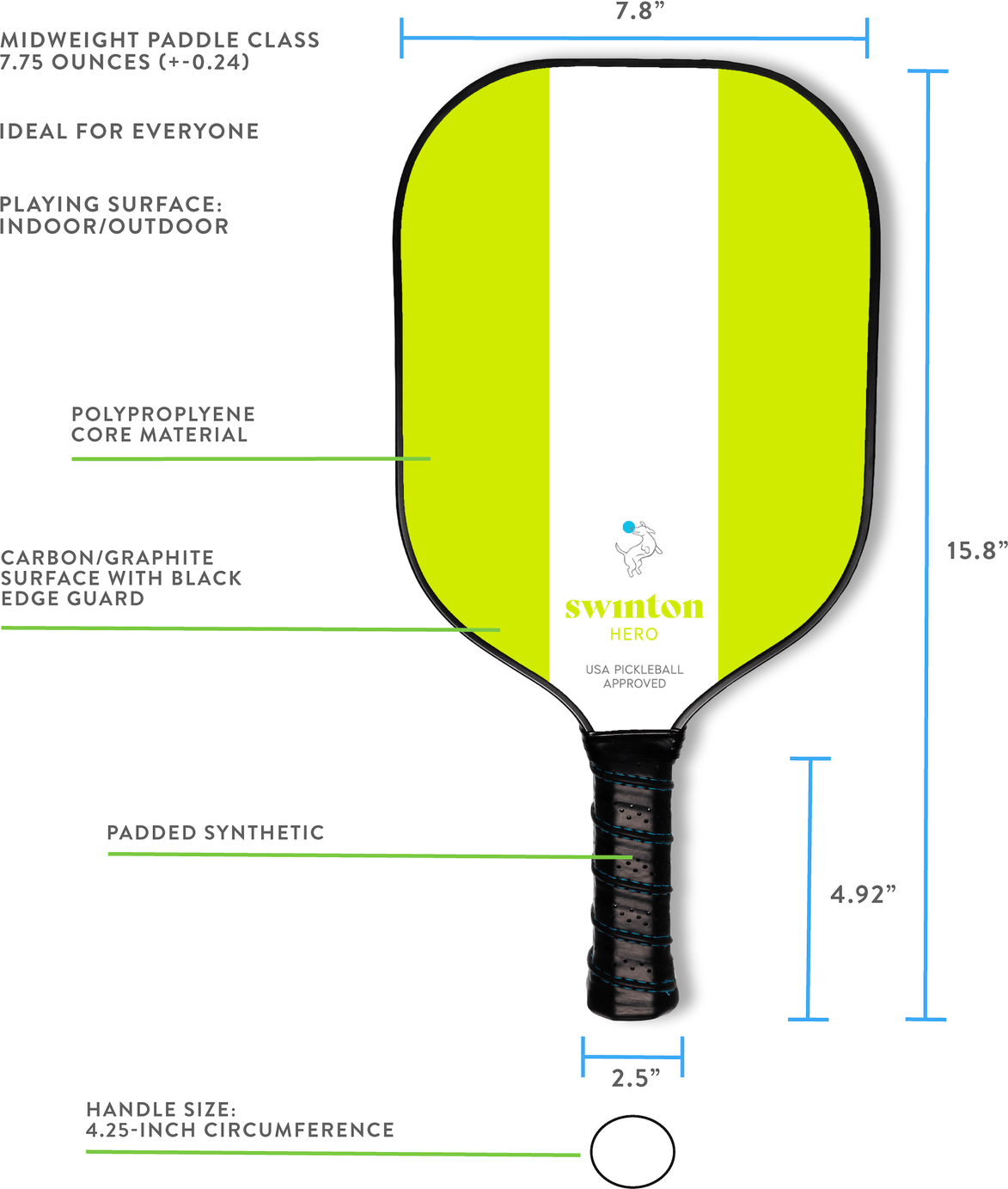 Hero Green Stripe Pickleball Paddle