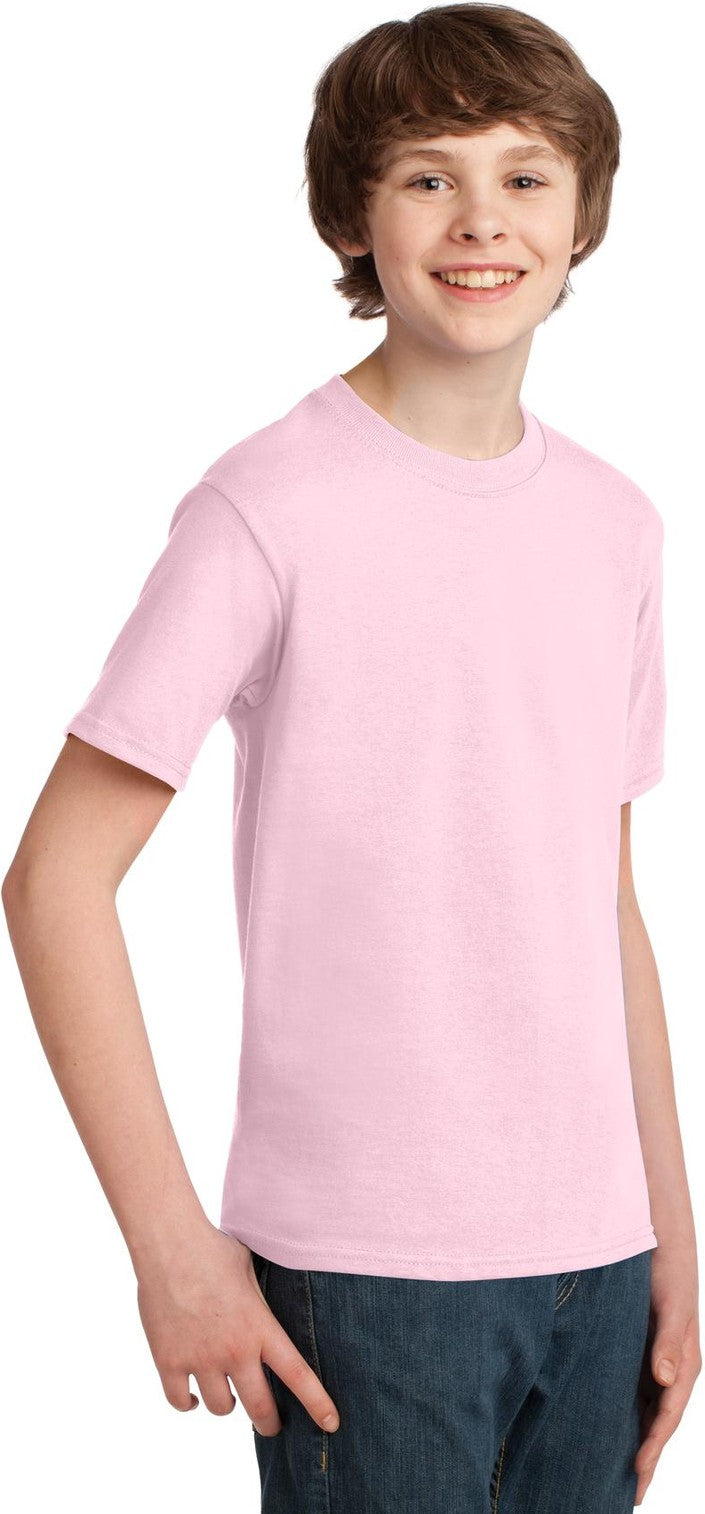 Pale Pink Port & Co Youth Essential Tee. PC61Y