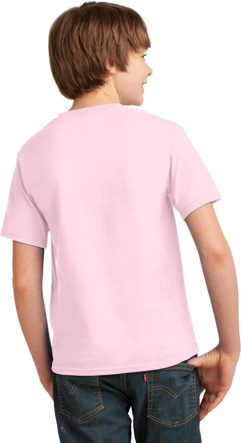 Pale Pink Port & Co Youth Essential Tee. PC61Y