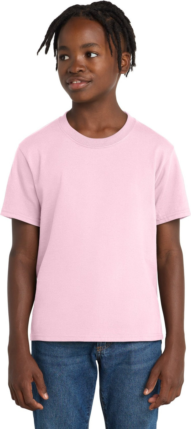 Pale Pink Port & Co Youth Essential Tee. PC61Y