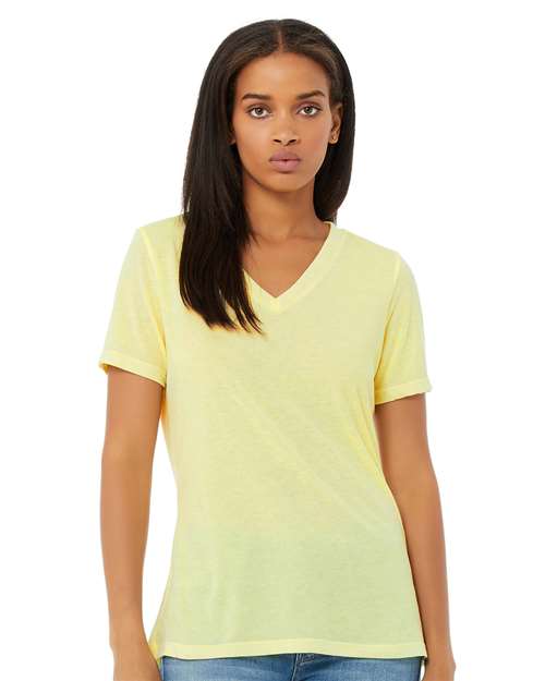 Pale Yellow Triblend Women's Relaxed Triblend Short Sleeve V-Neck Tee - 6415