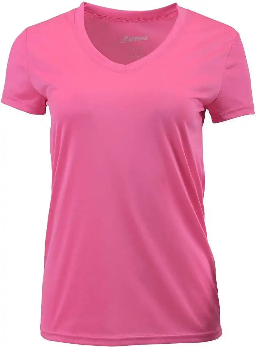 Paragon 203 Ladies V-neck Performance Tee - Neon Pink