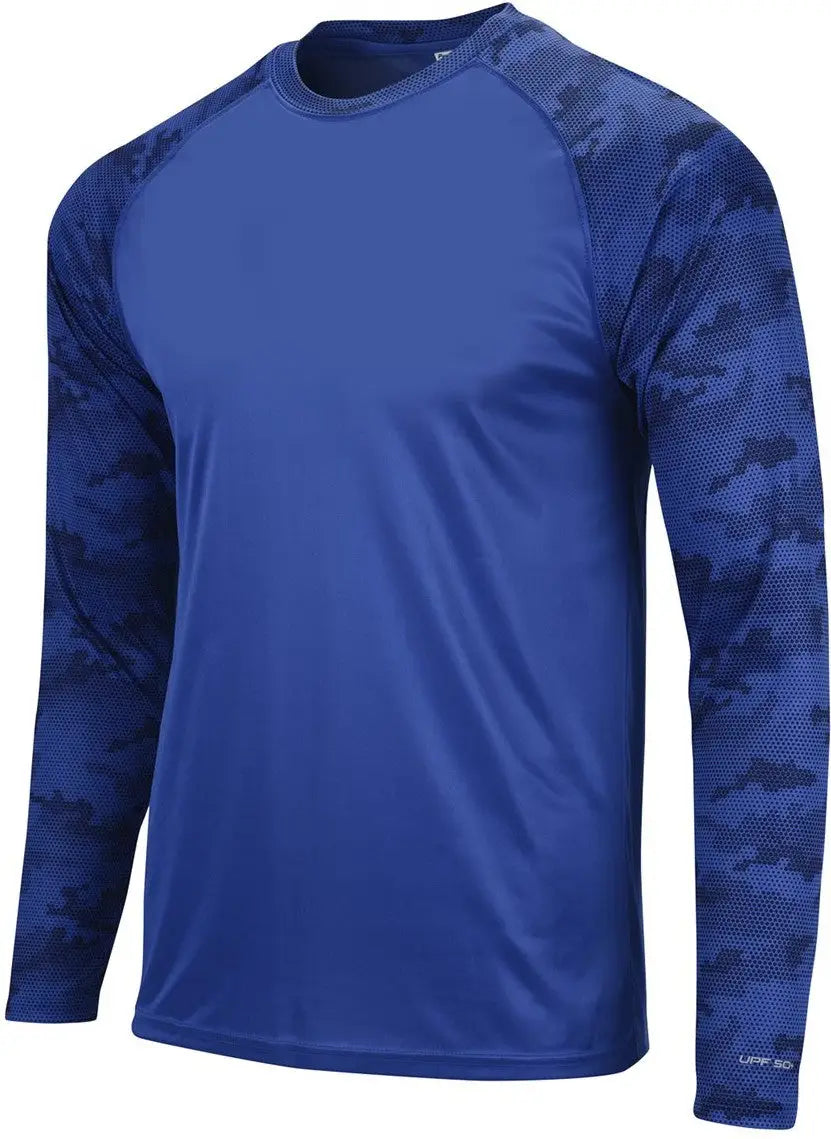 Paragon 216 Cayman Performance Camo Colorblocked Long Sleeve T-shirt - Royal - Adult Xs