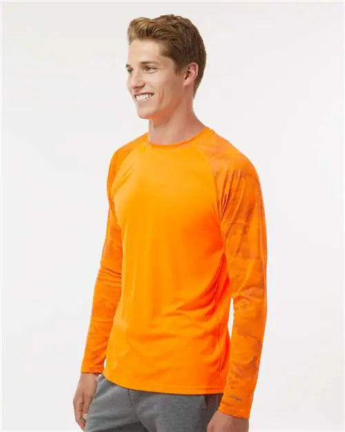 Paragon 216 Cayman Performance Camo Colorblocked Long Sleeve T-shirt - Neon Orange