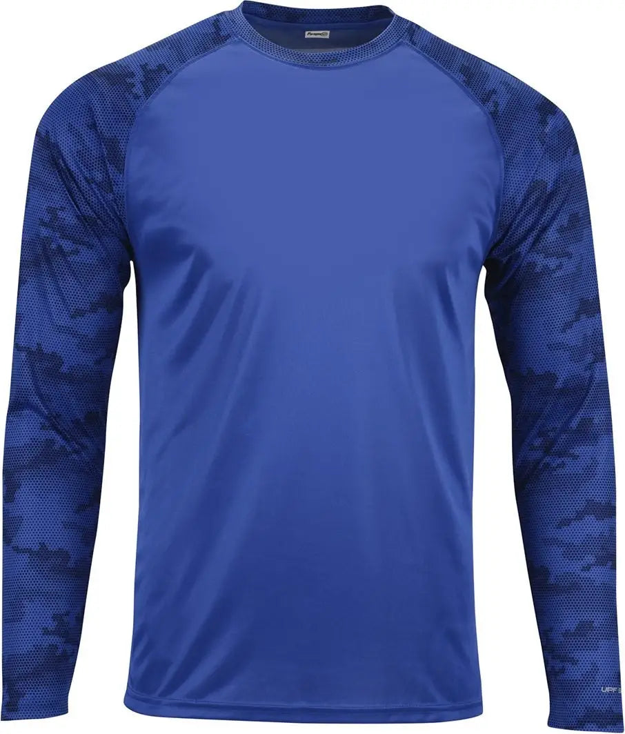 Paragon 216 Cayman Performance Camo Colorblocked Long Sleeve T-shirt - Royal - Adult Xs