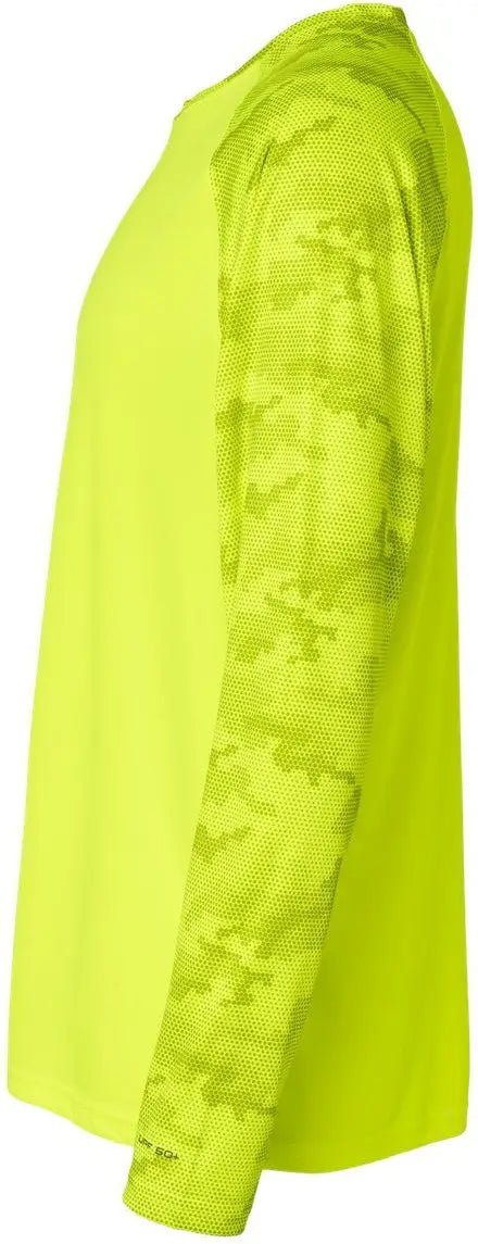 Paragon 216 Cayman Performance Camo Colorblocked Long Sleeve T-shirt - Safety Green