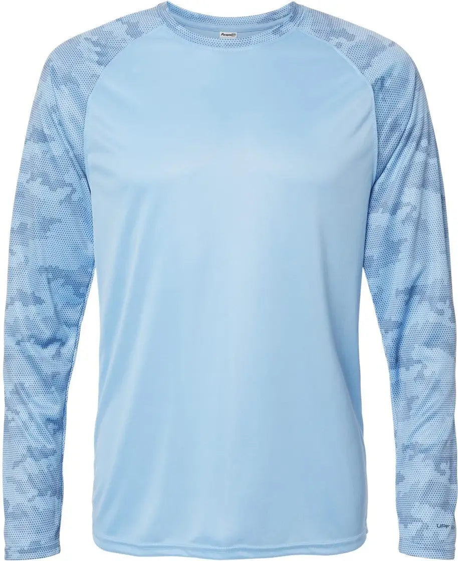 Paragon 216 Cayman Performance Camo Colorblocked Long Sleeve T-shirt - Blue Mist - Adult Xs