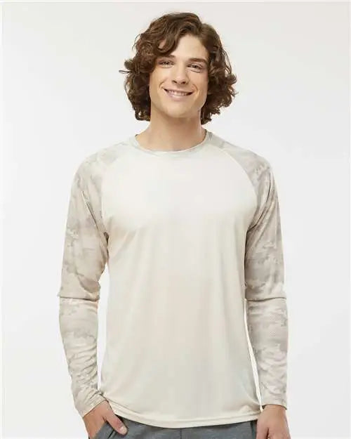 Paragon 216 Cayman Performance Camo Colorblocked Long Sleeve T-shirt - Sand