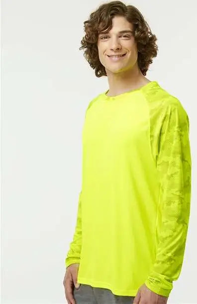 Paragon 216 Cayman Performance Camo Colorblocked Long Sleeve T-shirt - Safety Green