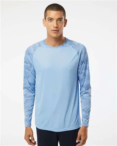 Paragon 216 Cayman Performance Camo Colorblocked Long Sleeve T-shirt - Blue Mist