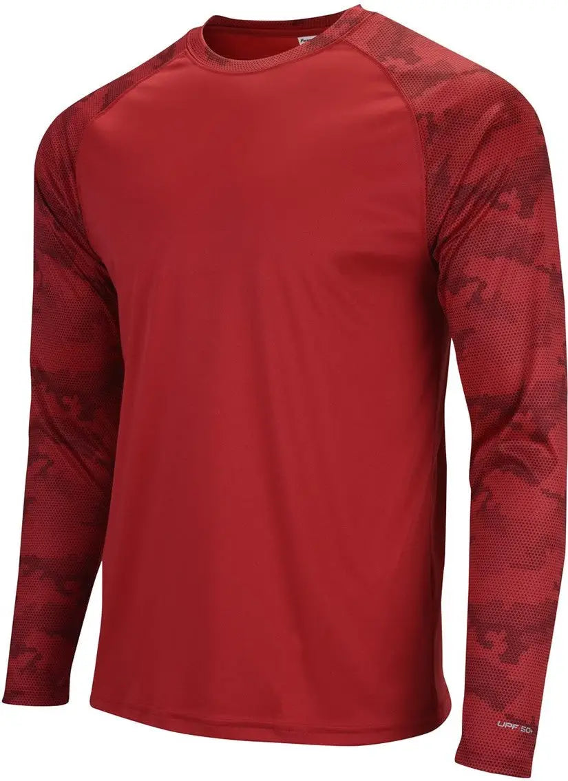 Paragon 216 Cayman Performance Camo Colorblocked Long Sleeve T-shirt - Red - Adult Xs