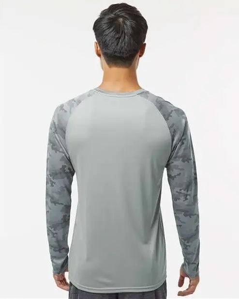 Paragon 216 Cayman Performance Camo Colorblocked Long Sleeve T-shirt - Medium Grey