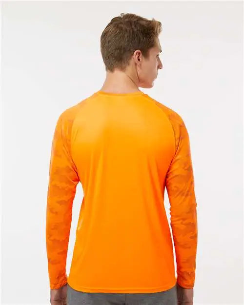 Paragon 216 Cayman Performance Camo Colorblocked Long Sleeve T-shirt - Neon Orange