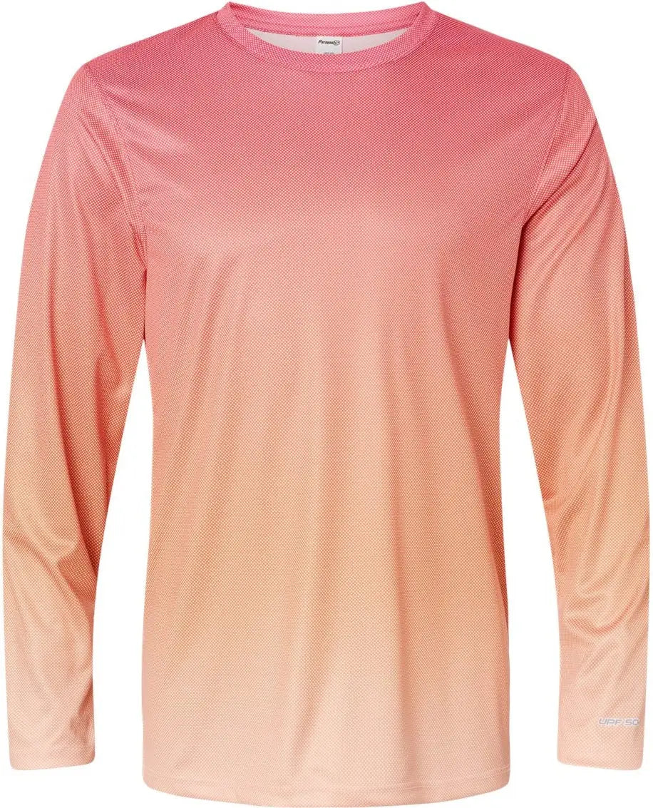 Paragon 225 Barbados Performance Pin Dot Long Sleeve T-shirt - Red Light Orange - Red/ / Adult Xs
