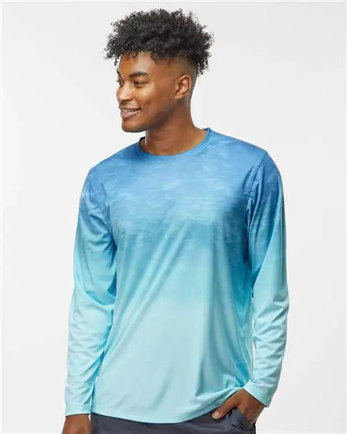 Paragon 229 Montauk Oceanic Fade Performance Long Sleeve T-shirt - Blue Aqua