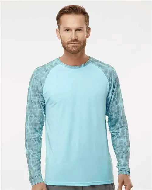 Paragon 231 Panama Colorblocked Long Sleeve T-shirt - Grey Aqua Water